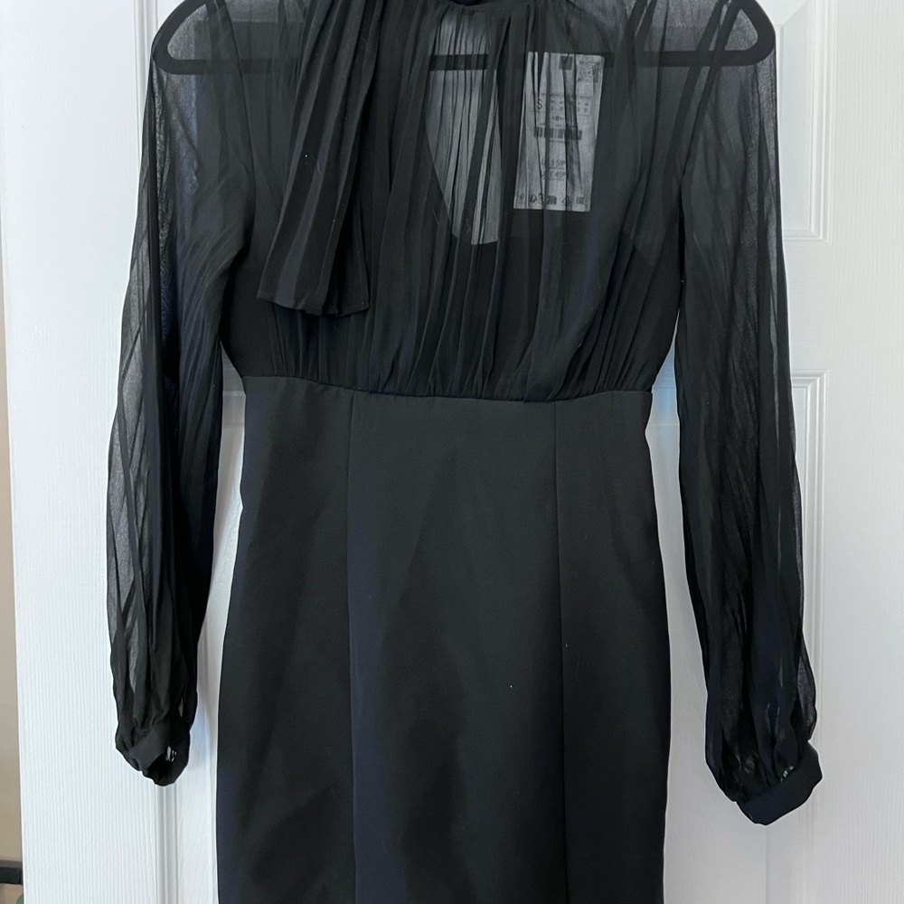 Zara Black Long Sleeve Dress with Sheer Detail